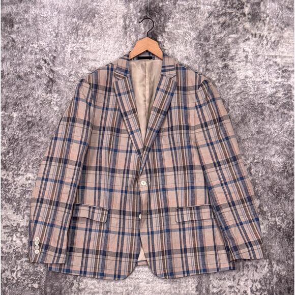 Lauren Ralph Lauren Jacket 46R Men Plaid Linen Single Breasted Sport Coat Blazer